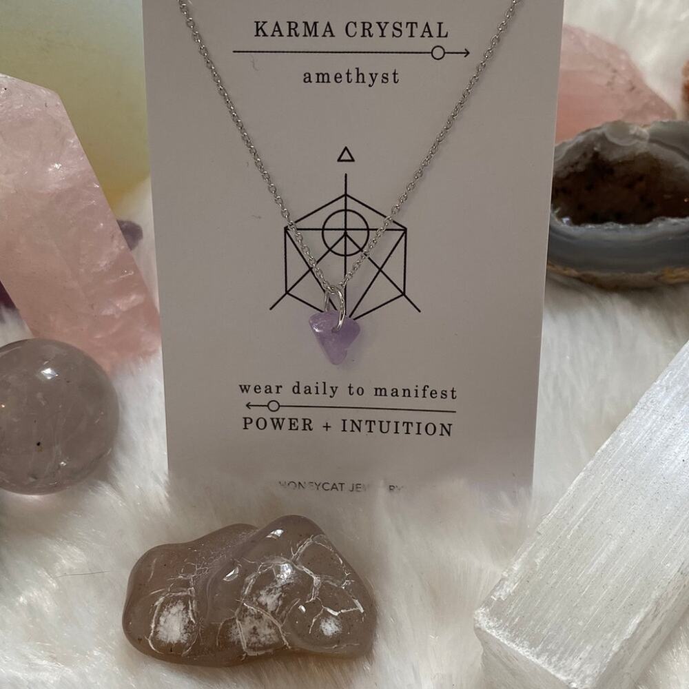 Crystal Gemstone Amethyst Power Intuition Boho Dainty Silver Chain Necklace